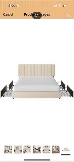 Bed Frame White Beige with invisible drawers storage