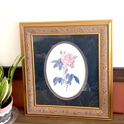 Vintage Ornate Gold Framed Flower Rose Art Baroque Style Wall Hanging Art 22x24”
