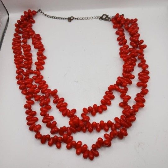 Luc 925 cn sterling and Coral 3 strand Necklace
