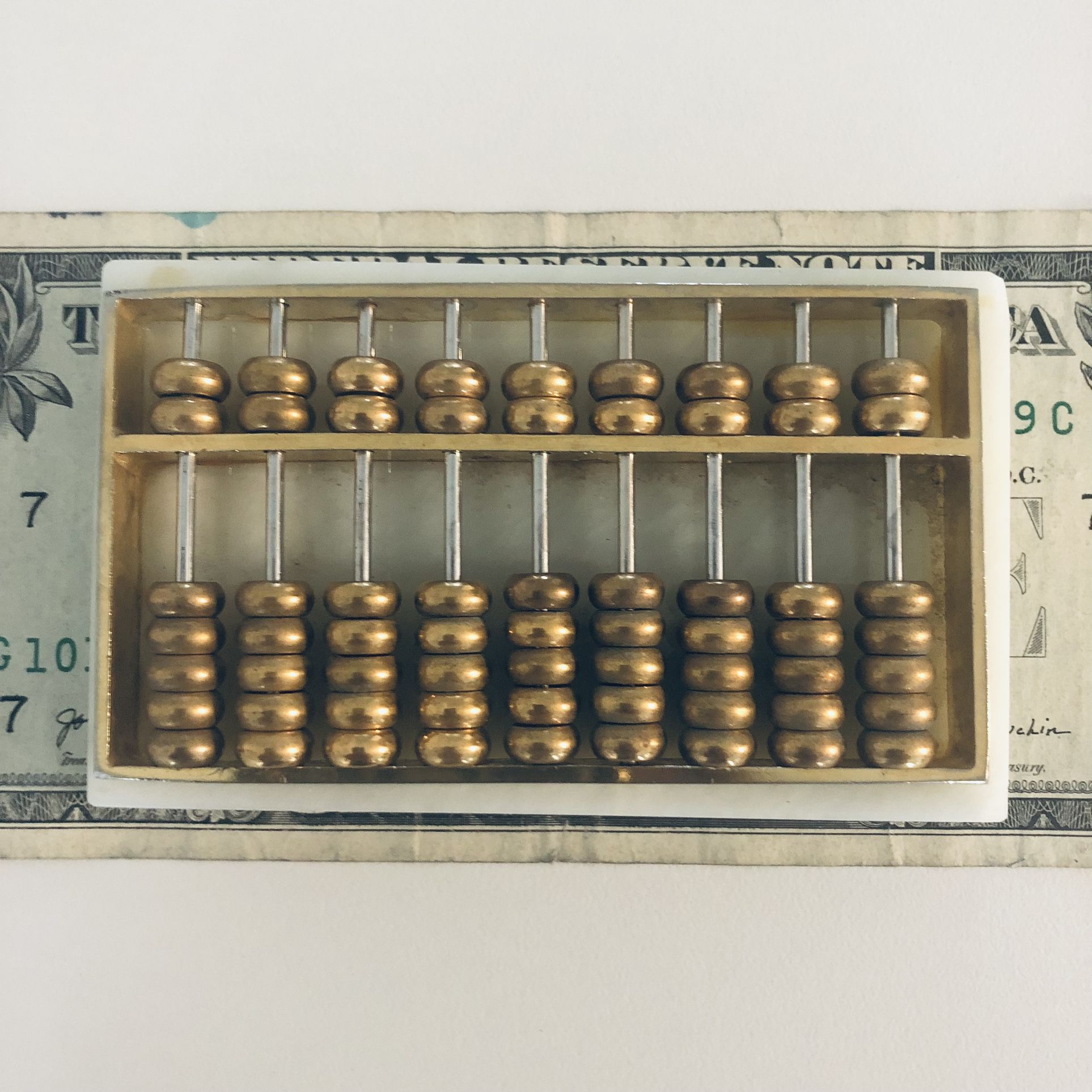 Mini Abacus Paperweight, marble and brass