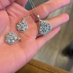 Baby Blue Diamond Necklace And Earring Set 