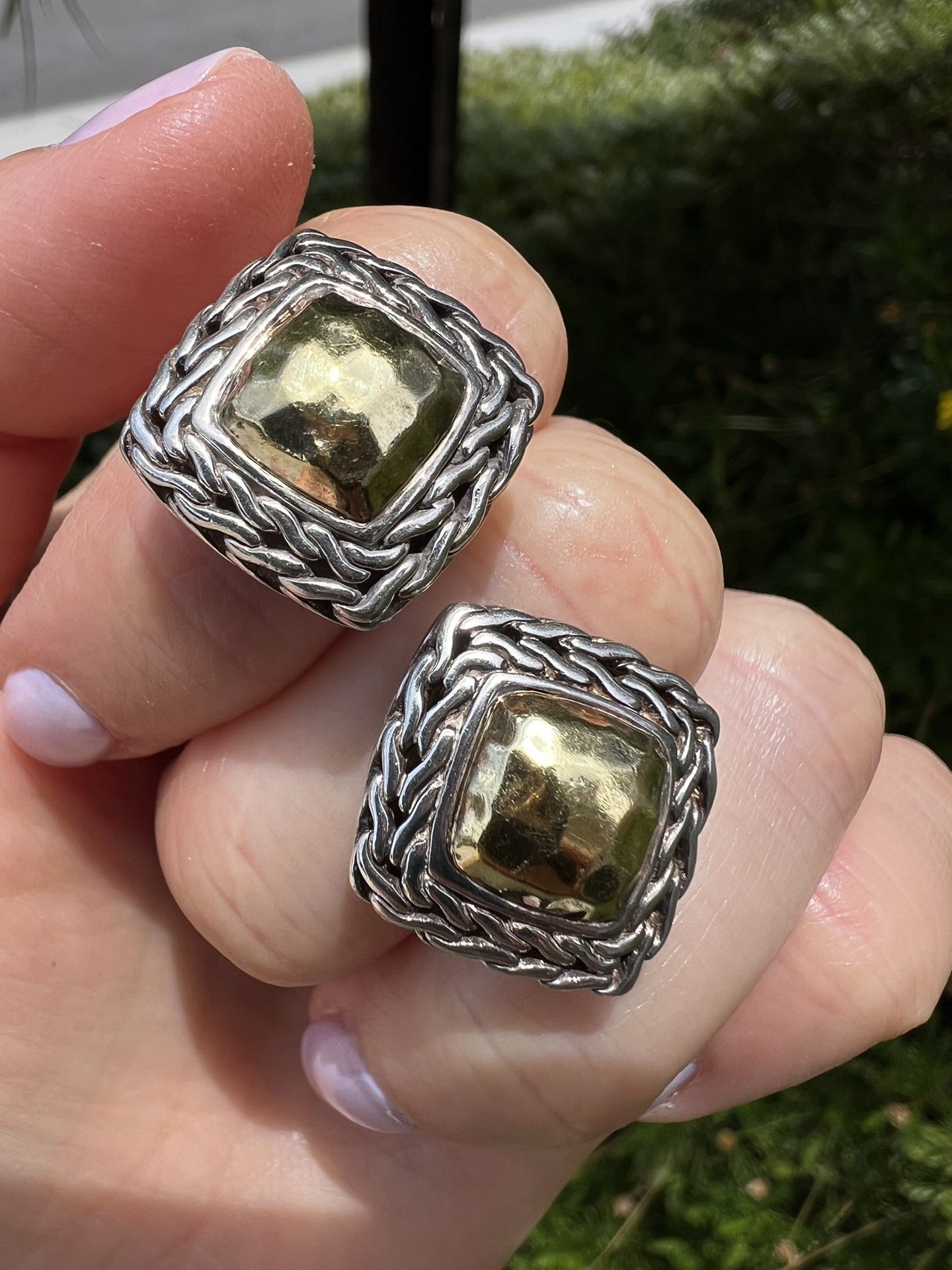 John Hardy 22k Gold and Sterling Silver Hammered Non Pierced Earrings (Clip on)