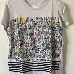 UNIQLO Men's Graphic T-Shirt "Where’s Wally, Where’ Waldo" Shirt Light Grey M