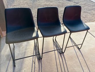 Set of 3 Black Leather Bar Stools
