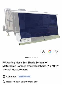 RV Awning Mesh Sun Shade Screen 7' x 19'3"