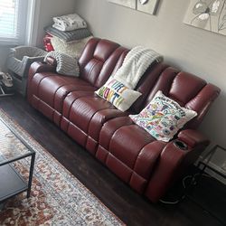 Red Leather Reclining Couch 