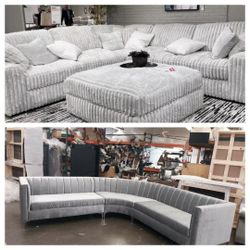 Brand NEW 11x11ft PAISLEY LIGHT GREY FABRIC SECTIONAL, VELVET SILVER FABRIC  COUCHES, SOFA  Ottoman / More Color Available 