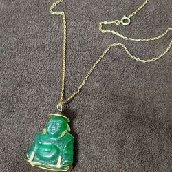 Vintage Green Buddha Pendant Chain Necklace 