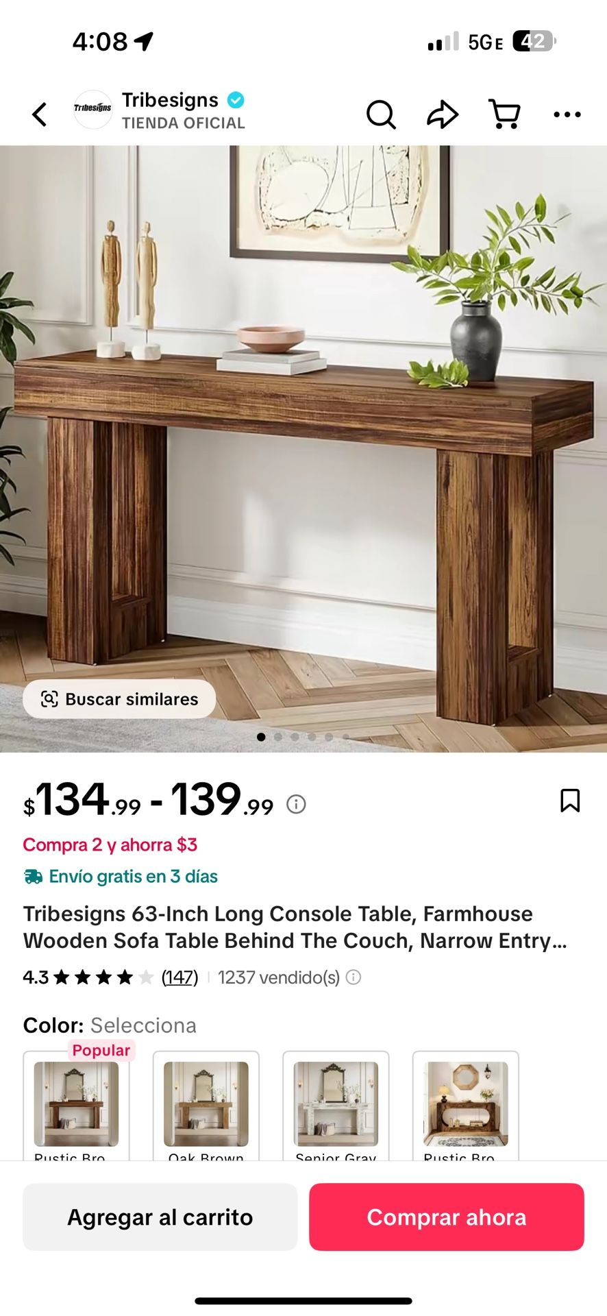 Console table 63in