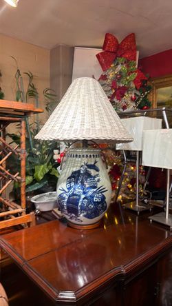 Antique table lamp signed by the artist porcelain glaze handpainted