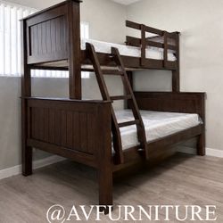 Solid Wood Bunk Bed Full Twin W 2 Mattresses Memory Foam