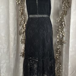 ABS by Allen Schwartz Black Lace Midi Dress | Size 12 | Gothic Glam