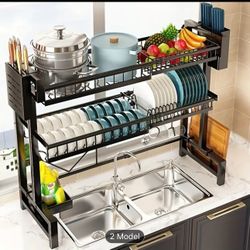 Countertop Dish Storage Drainage Rack Expandable Kitchen Sink Shelf Dish Rack Drainer Black Kitchen Organizer