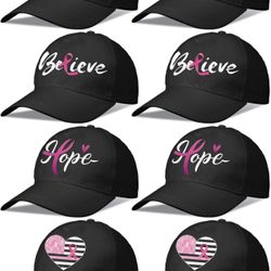 Mepase 8 Pcs Breast Cancer Awareness Hat Pink Ribbon Cap Baseball Adjustable Hat Beating Breast Cancer Gifts for Women Girl 