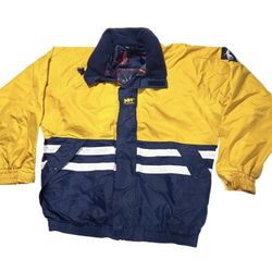 Vintage Helly Hansen Sailing Jacket Mens XL Yellow Navy Blue Y2K Preppy Yachting