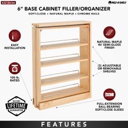 New in box Rev-A-Shelf 432-BFBBSC-6C 6-Inch Base Cabinet Soft Close Pullout Kitchen Wooden Spice Rack Holder

Goes for $300 
Will include two custom c