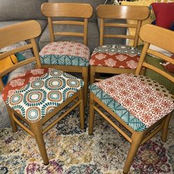 4 Freshly Recovered Boho Chairs