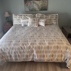 Cal King Bed Frame, Mattresses, Box Springs, and Comforter 