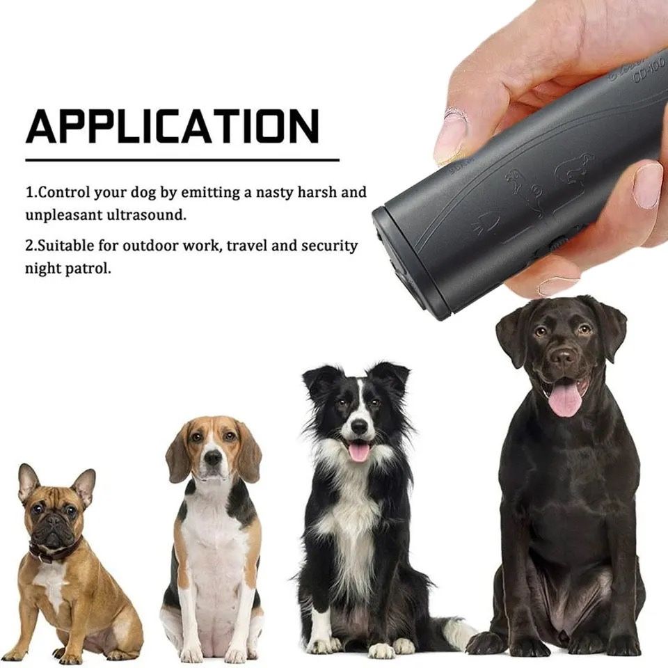 1Pcs 3 in 1 Dog Repeller Device LED Ultrasonic Dog Training Repellents Anti Barking Device with Flash Light Outdoor Portable