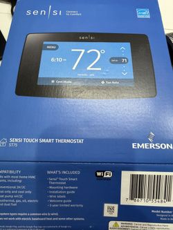 Emerson Sensi Touch Wi-Fi Smart Thermostat with Touchscreen Color Display, Works with Alexa, Energy Star Certified, C-wire Required, ST75 Black 5.625"