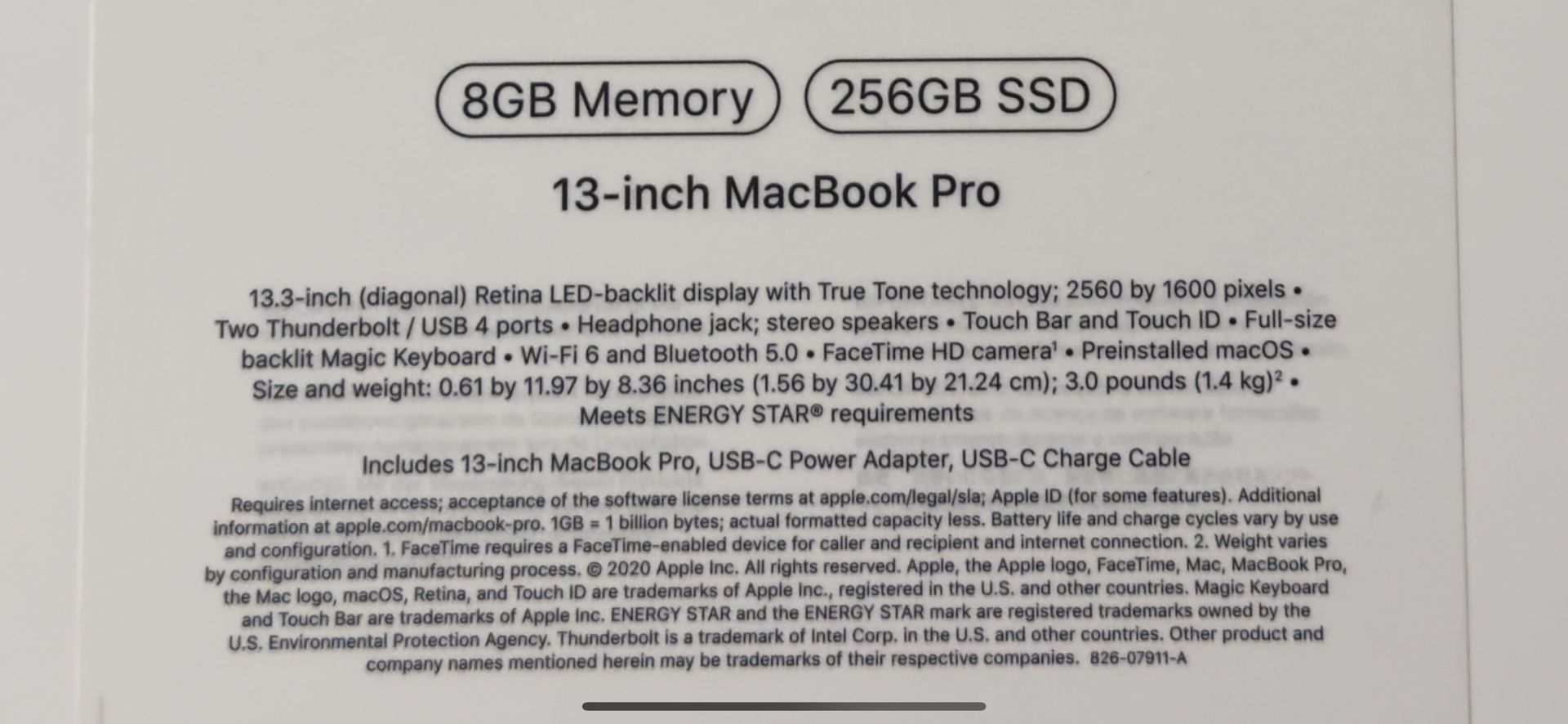 13-inch MacBook Pro (LATE 2020 M1) 8GB Memory 256GB SSD