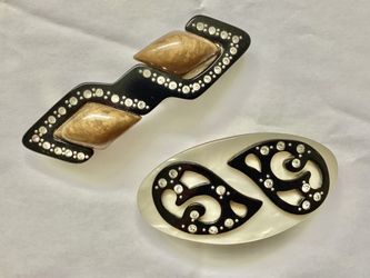 2 1980s Made in France Hair Clips Rhinestone Barrettes Hair Accessories Preowned 