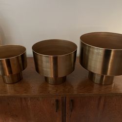 3 Gold Plant Pots $25.00