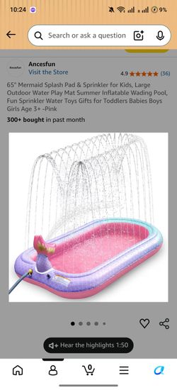 65" Mermaid Splash Pad & Sprinkler for Kids, Large Outdoor Water Play Mat Summer Inflatable Wading Pool, Fun Sprinkler Water Toys Gifts for Toddlers B