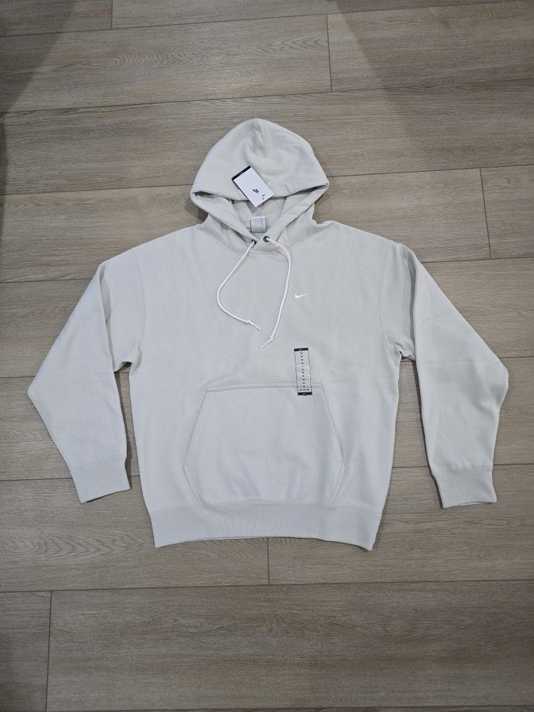 Nike Solo Swoosh Fleece Hoodie Heavyweight Light Bone White Men Medium DX1355-072