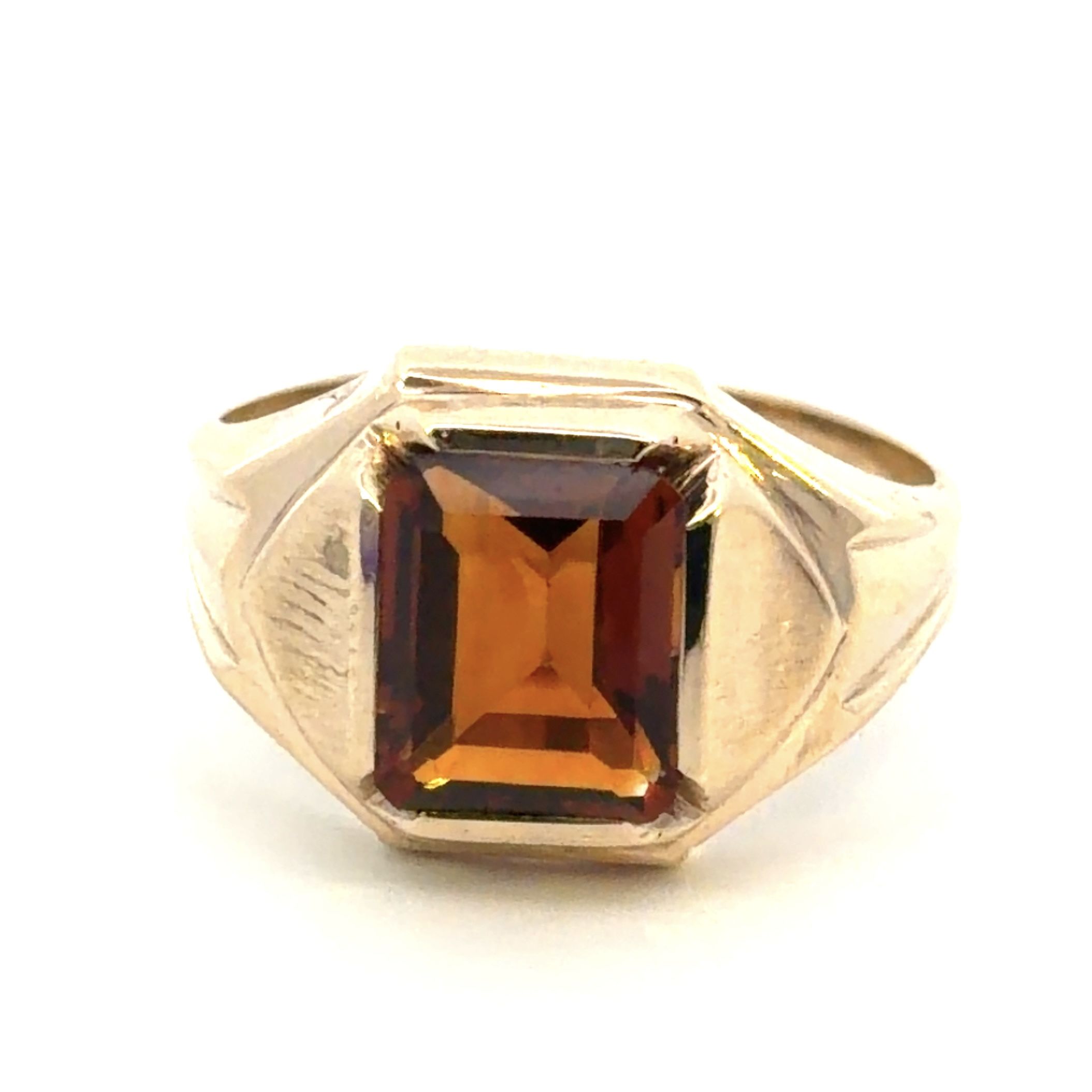 Men’s 10k Yellow Gold Emerald Cut Brown/ Orange Stone Ring Size 10 GP3126455