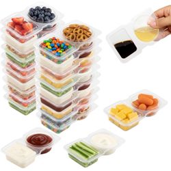 50Pack Reusable Snack Containers with Lids, Double Compartment Condiment Containers for Lunch, Sauce, Mini Easy Take Out and Storage