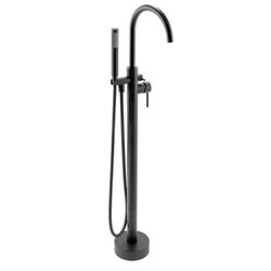 1-Handle Freestanding Floor Mount Tub Faucet Bathtub Filler with Hand Shower in Matte Black