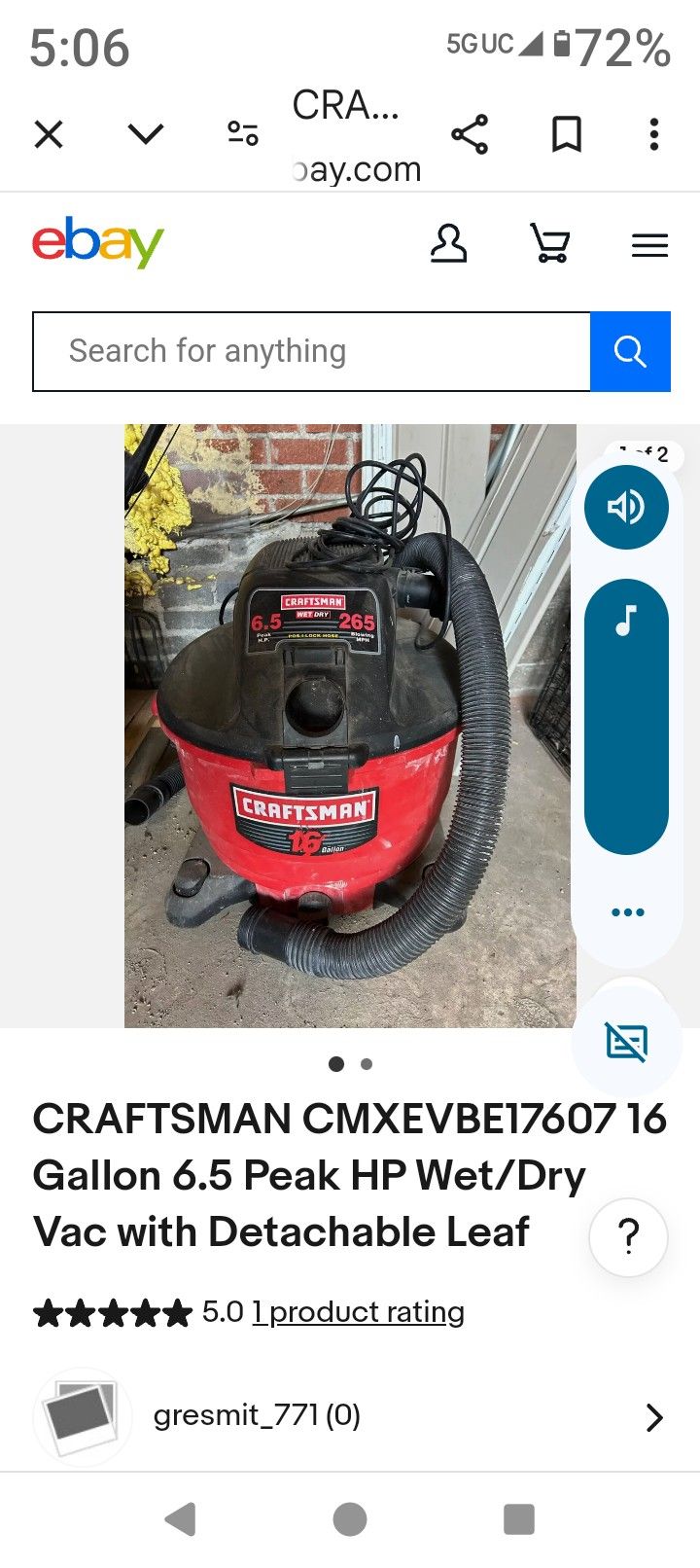 Craftsman Wet Dry Vac 6.5 With With Detachable Leaf Blower