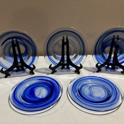 5 Glass Blue Plates   
