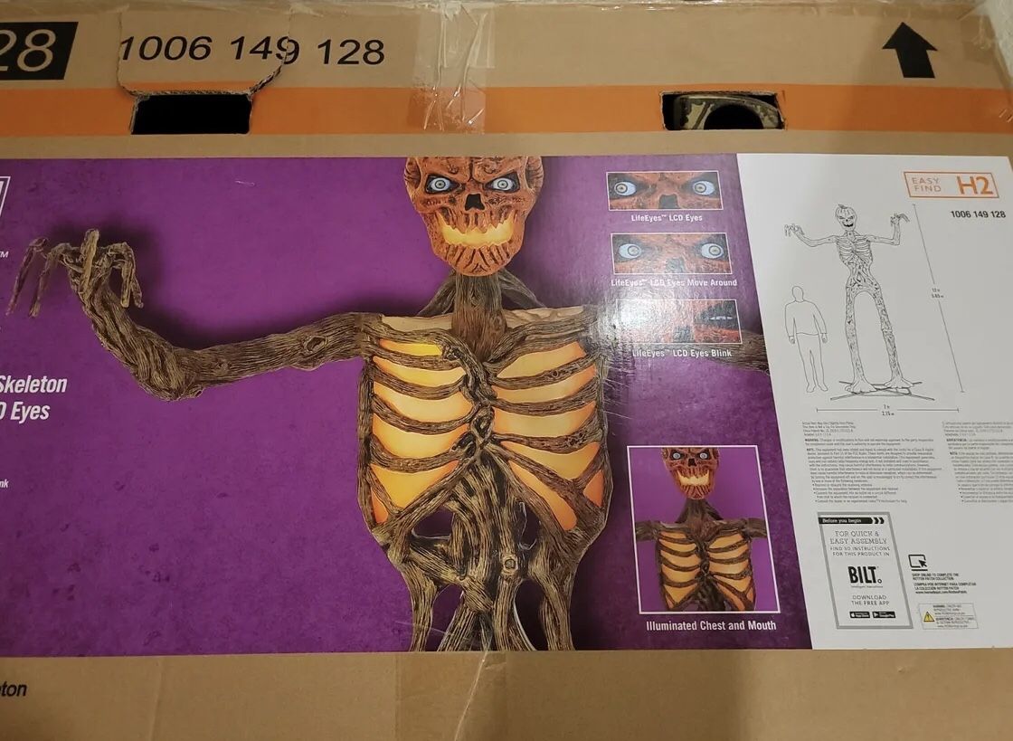12ft Giant Inferno Pumpkin Skeleton LCD Eyes Halloween Decoration CA Pick Up New