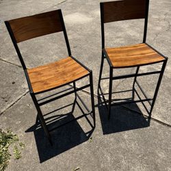 Set of 2 Wood & Metal Bar Stools – Great Condition