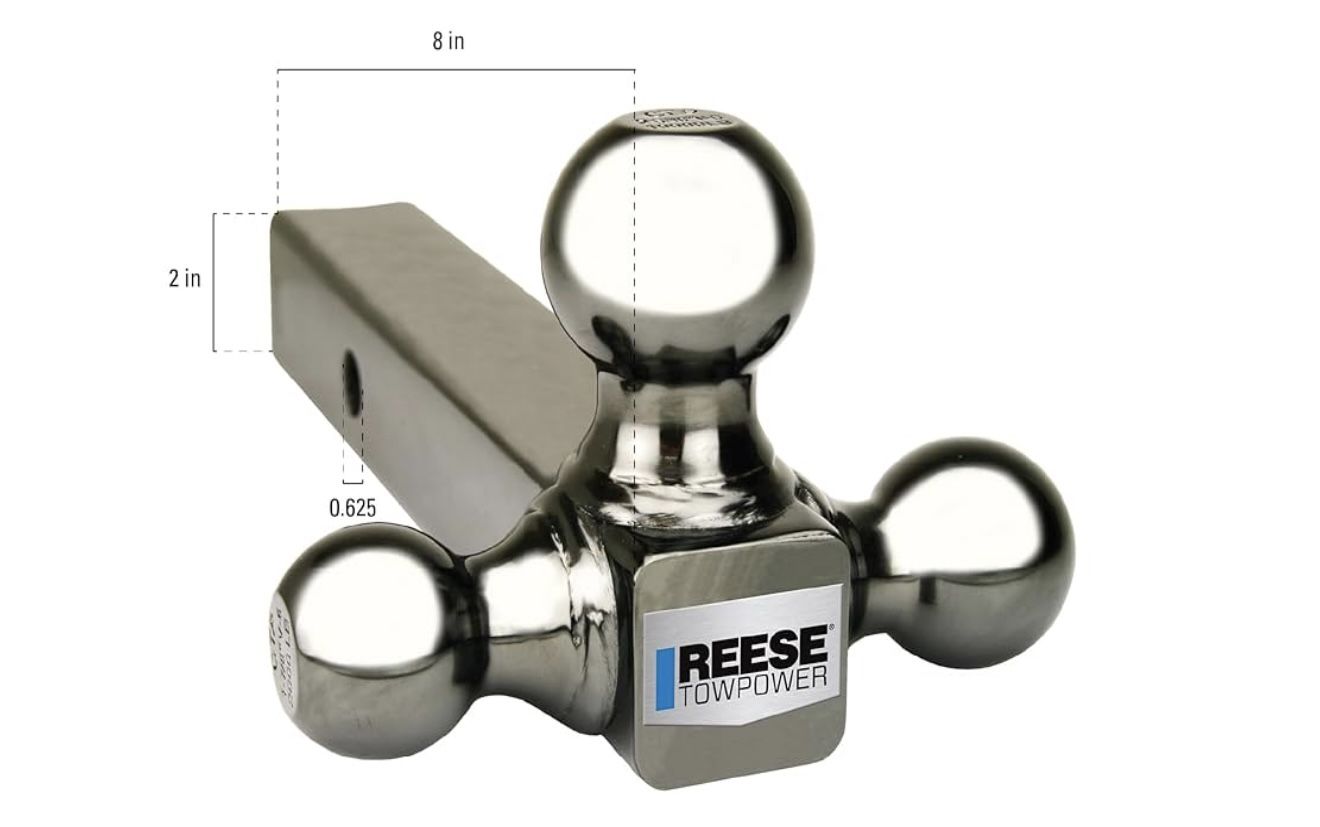 Tri-Ball Trailer Hitch Ball Mount, 1-7/8 Inch, 2 Inch, 2-5/16 Inch Trailer Hitch Balls, Fits 2 Inch Square Receiver, 10,000 lbs. Capacity
