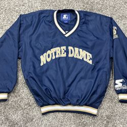Men’s STARTER ‘Notre Dame’ Navy Blue Nylon Jacket - Size Large 