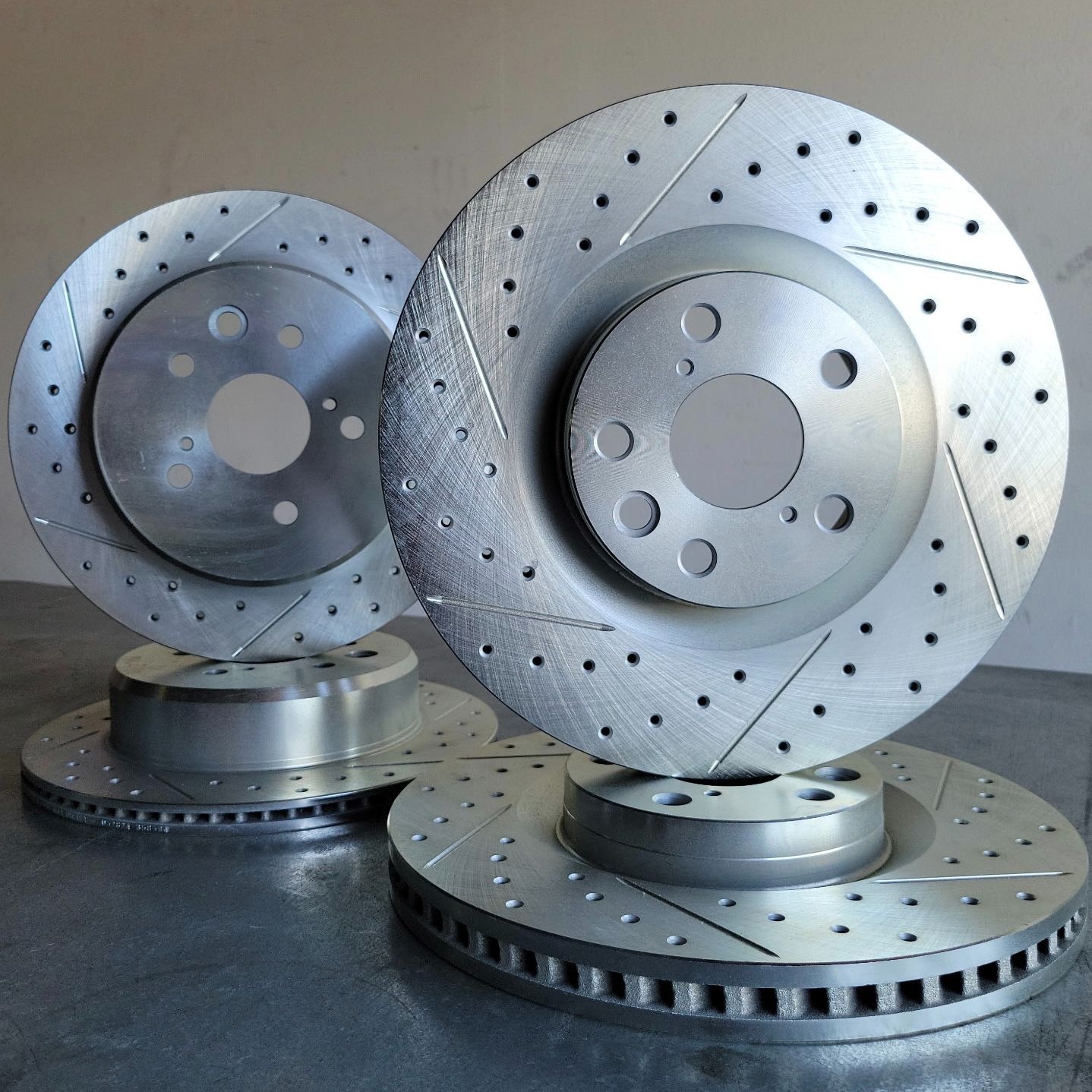 2016 Lexus IS200t Front & Rear Drilled Slotted Brake Rotors Silver Zinc Coated