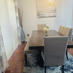Wooden Dining Table Set - Upholstery Will Need To Be Cleaned 