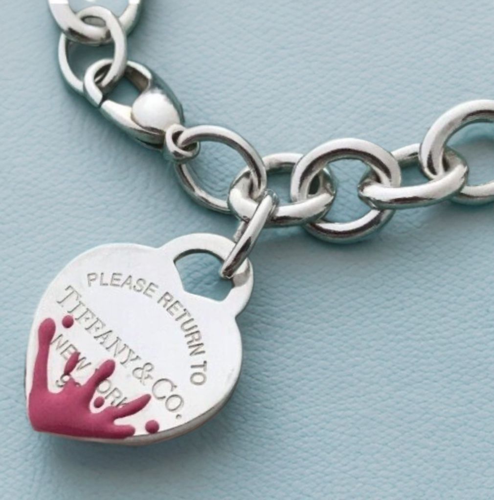 Rare Tiffany & Co. Pink Splash Return to Tiffany Heart Tag Silver Charm Bracelet