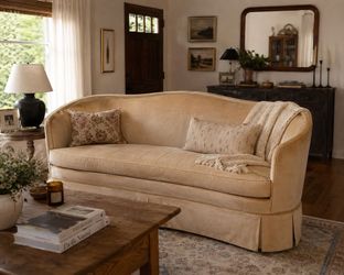 Vintage ✨ Century Furniture Curved Velvet Sofa – Designer Statement Piece-Banana -Kidney shape ✨