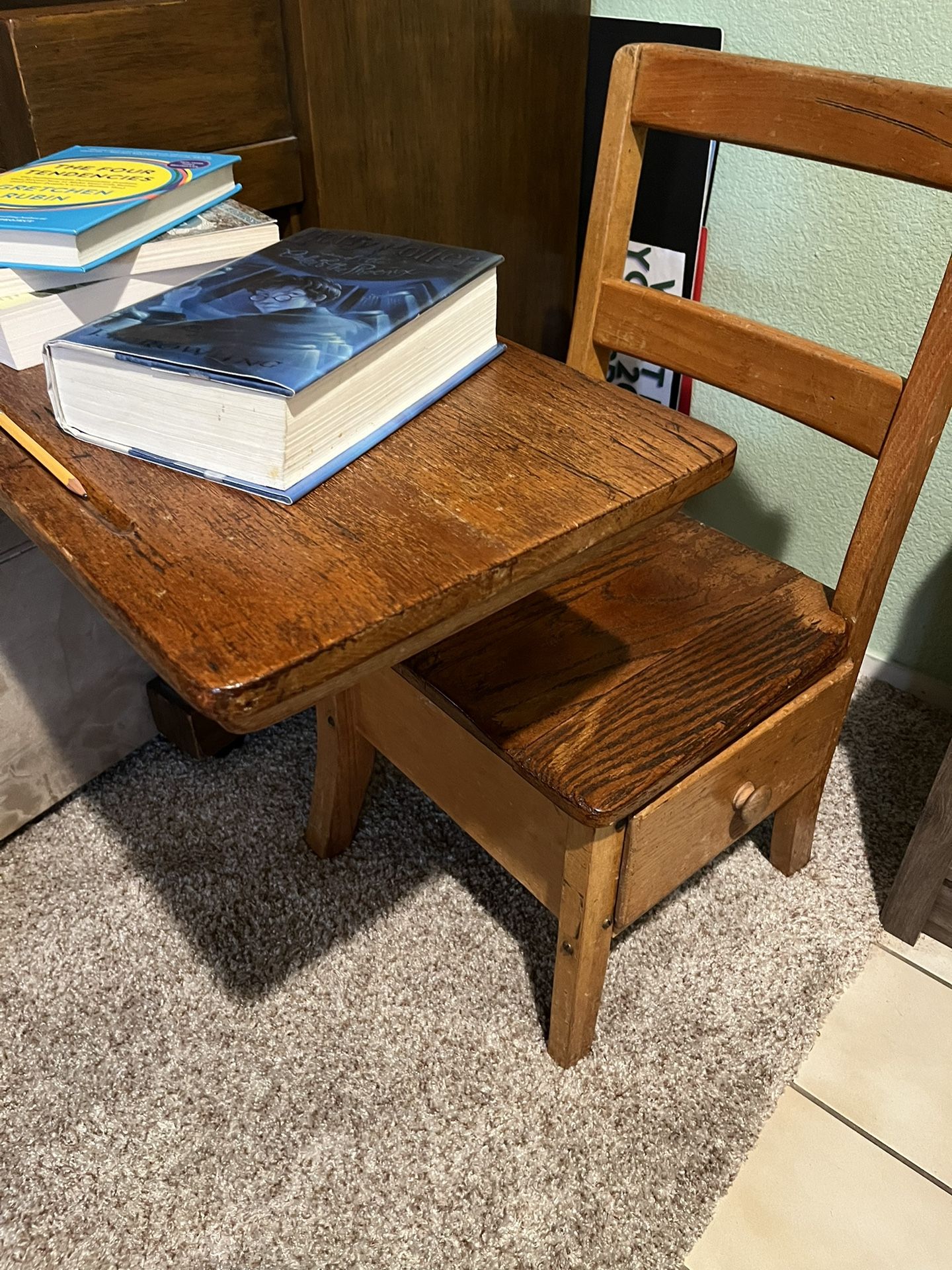 Solid Wood Vintage School Desk