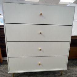 4-Drawer White Modern Wood Vertical Chest Dressers Storage Cabinet