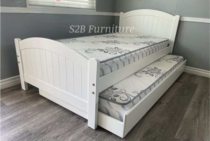 Twin Twin White Trundle Bed With Ortho Matres !