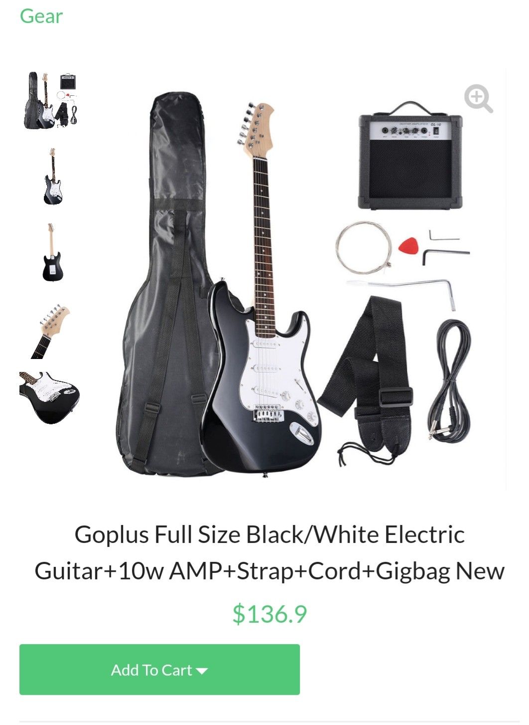 Full Size Black/White Electric Guitar+10w AMP+Strap+Cord+Gigbag New Retails 150 asking 100 please check other offers and follow