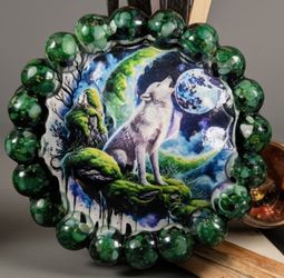 Wolf Howling Moon Green trinket tray/ coaster