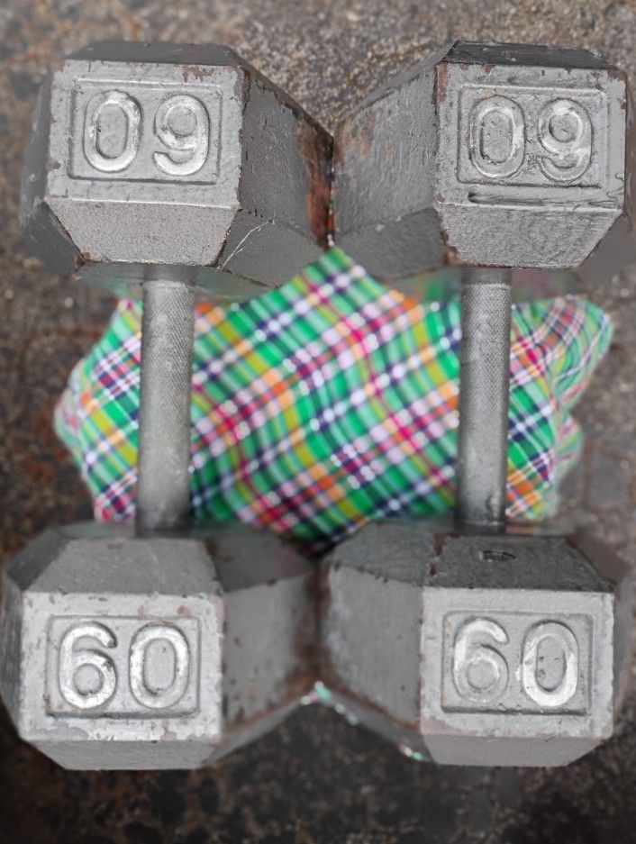 PAIR  OF  60  LB.  STEEL  HEX  DUMBBELLS 