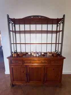 Wood and Wrought Iron Baker's Rack Hutch