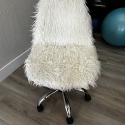 White Faux Fur Swivel Desk Chair
